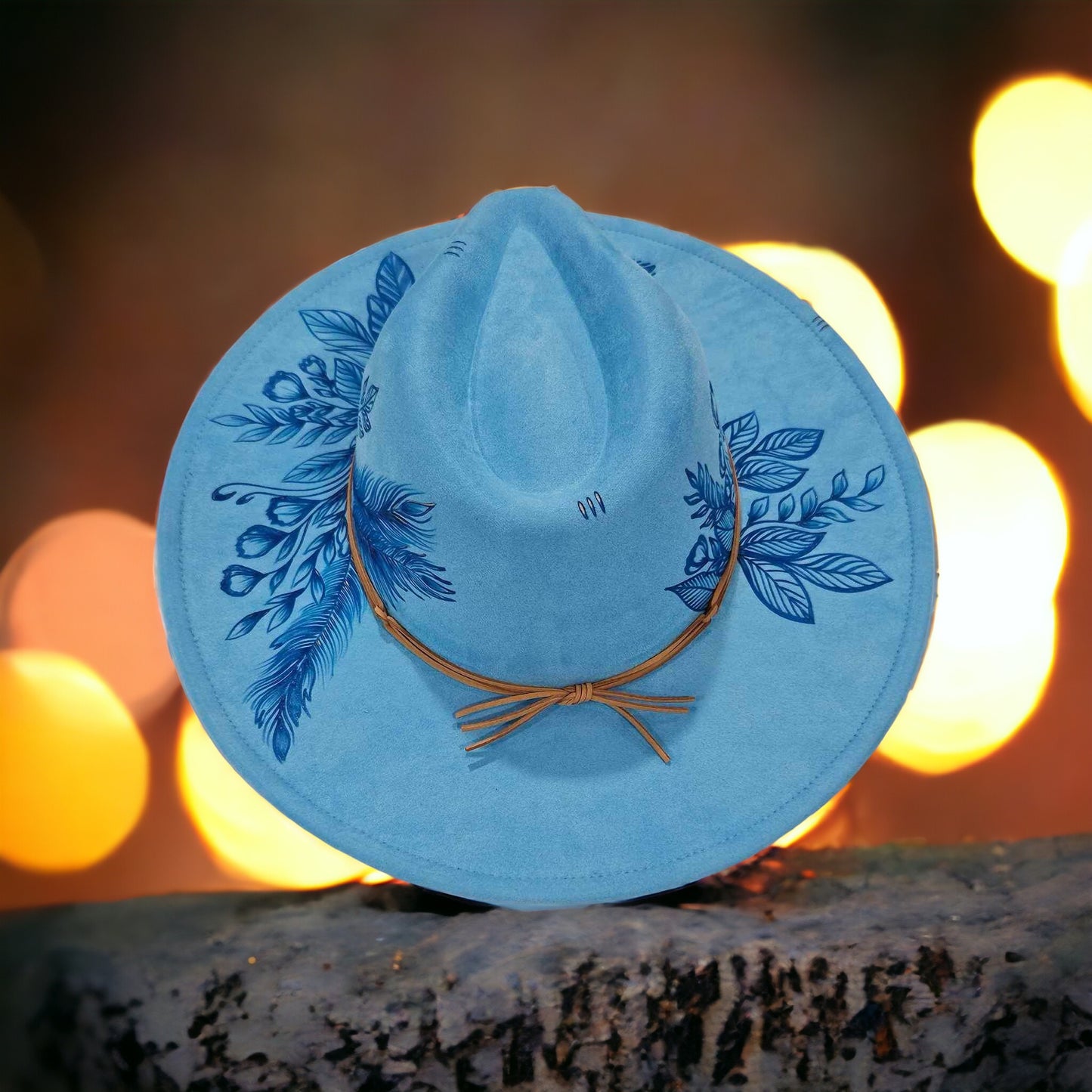 Tuft Blue - Burned Wide Brim Fedora Hat
