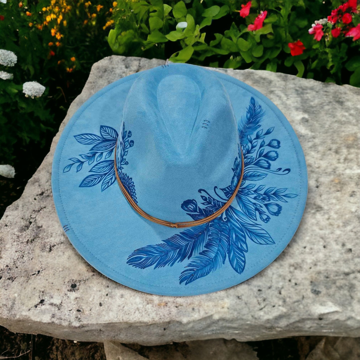 Tuft Blue - Burned Wide Brim Fedora Hat