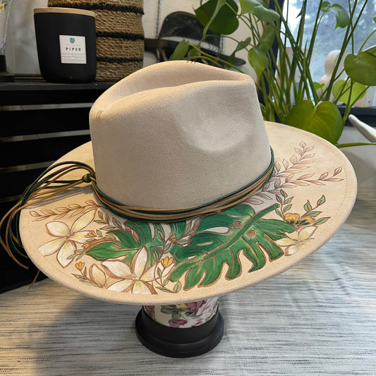 Pena ‘ia Monstera - Burned & Painted Wide Brim Hat
