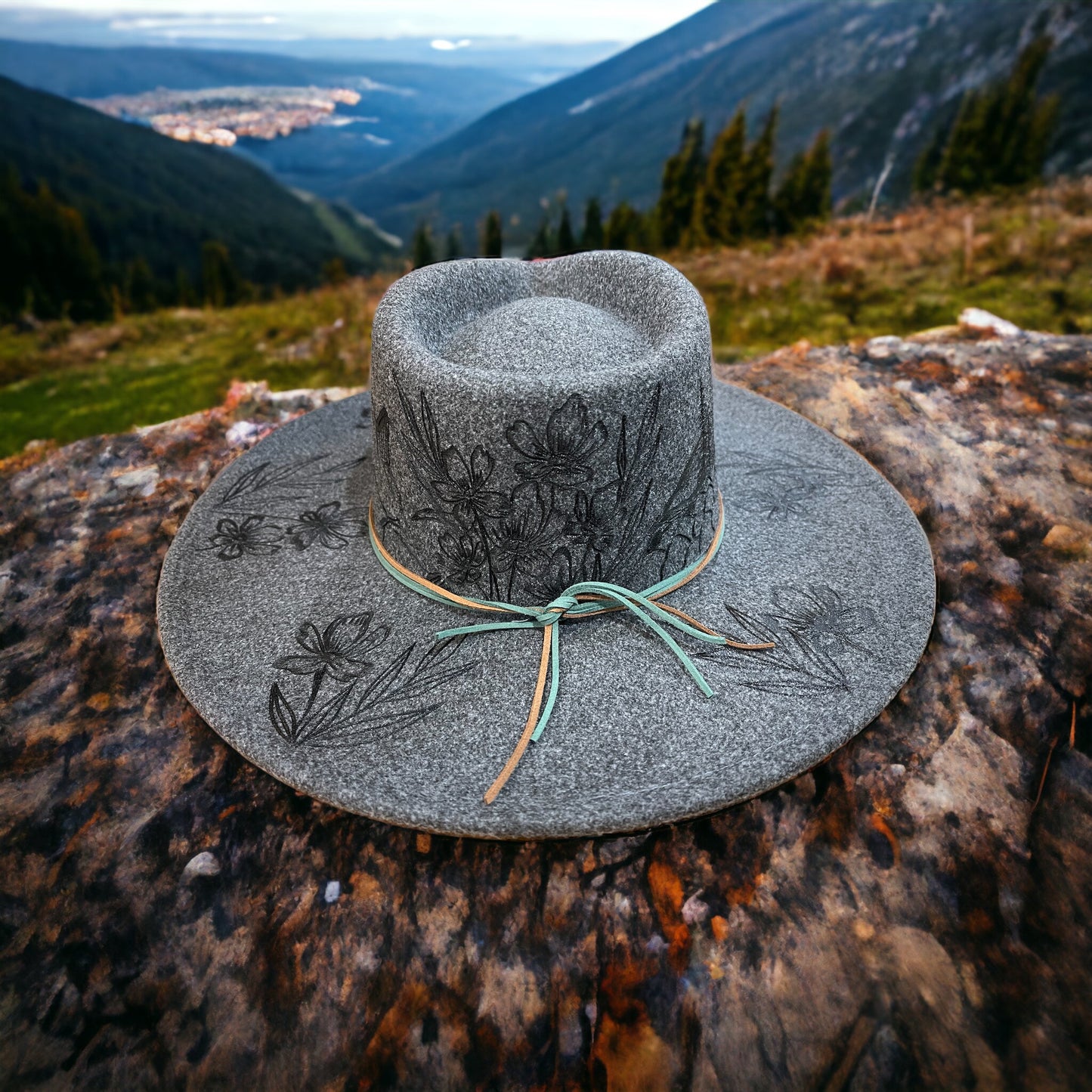 Mountain Petals- Rancher Style Burned Hat
