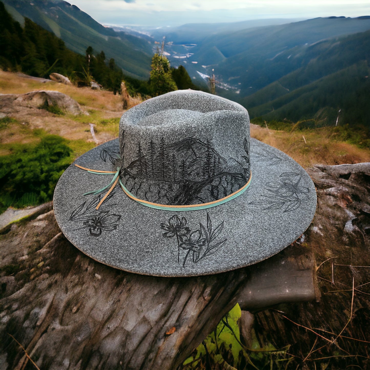 Mountain Petals- Rancher Style Burned Hat