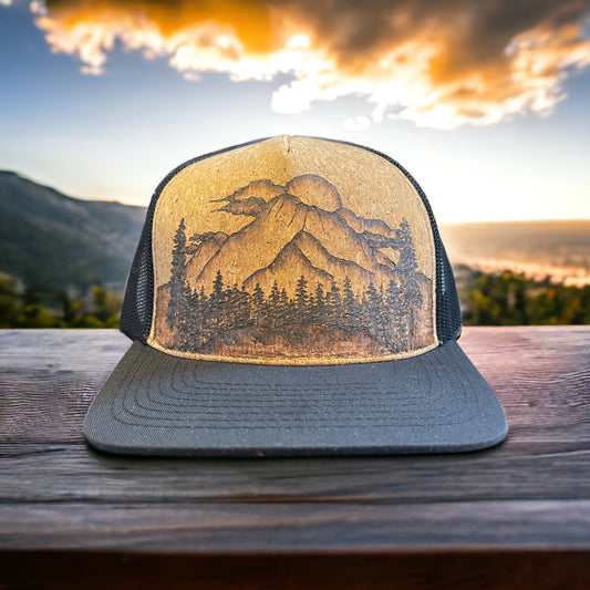 Mt. Rainier - Pyrography Cork Trucker Hat