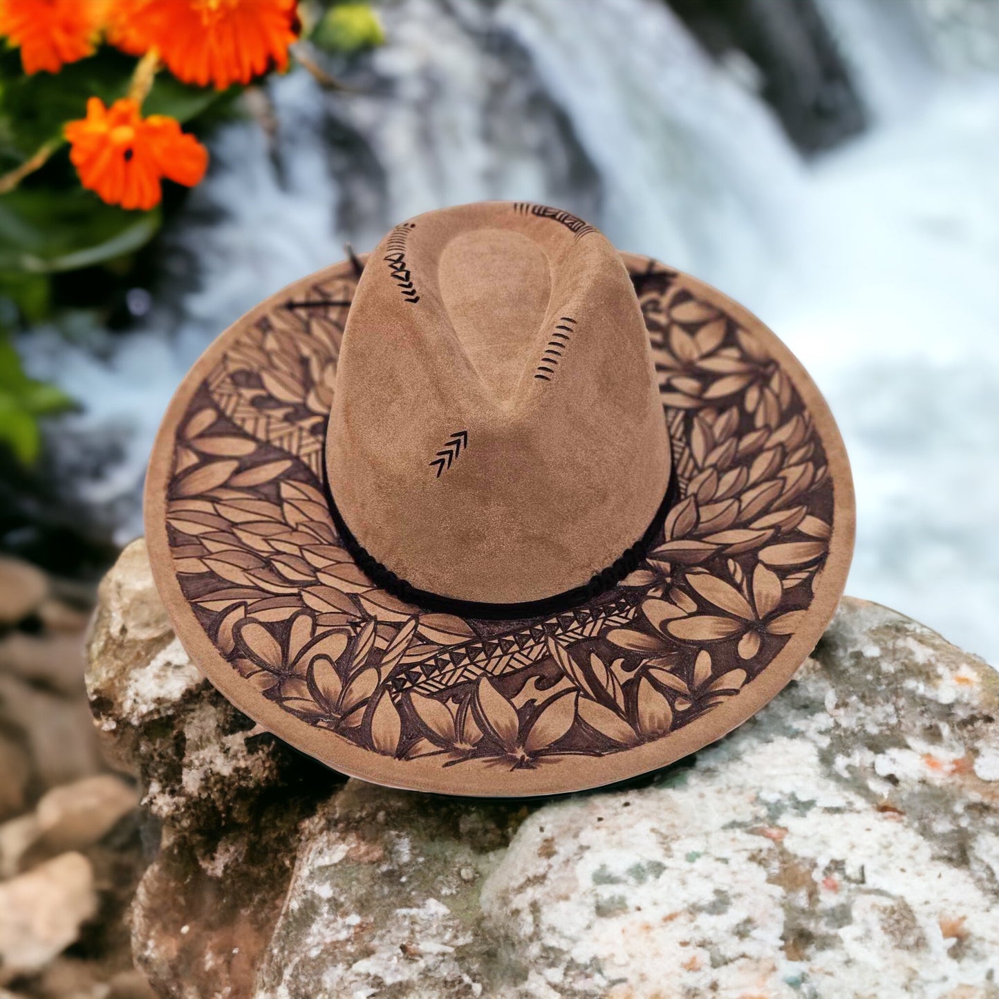 Koa -Burned Wide Brim Hat