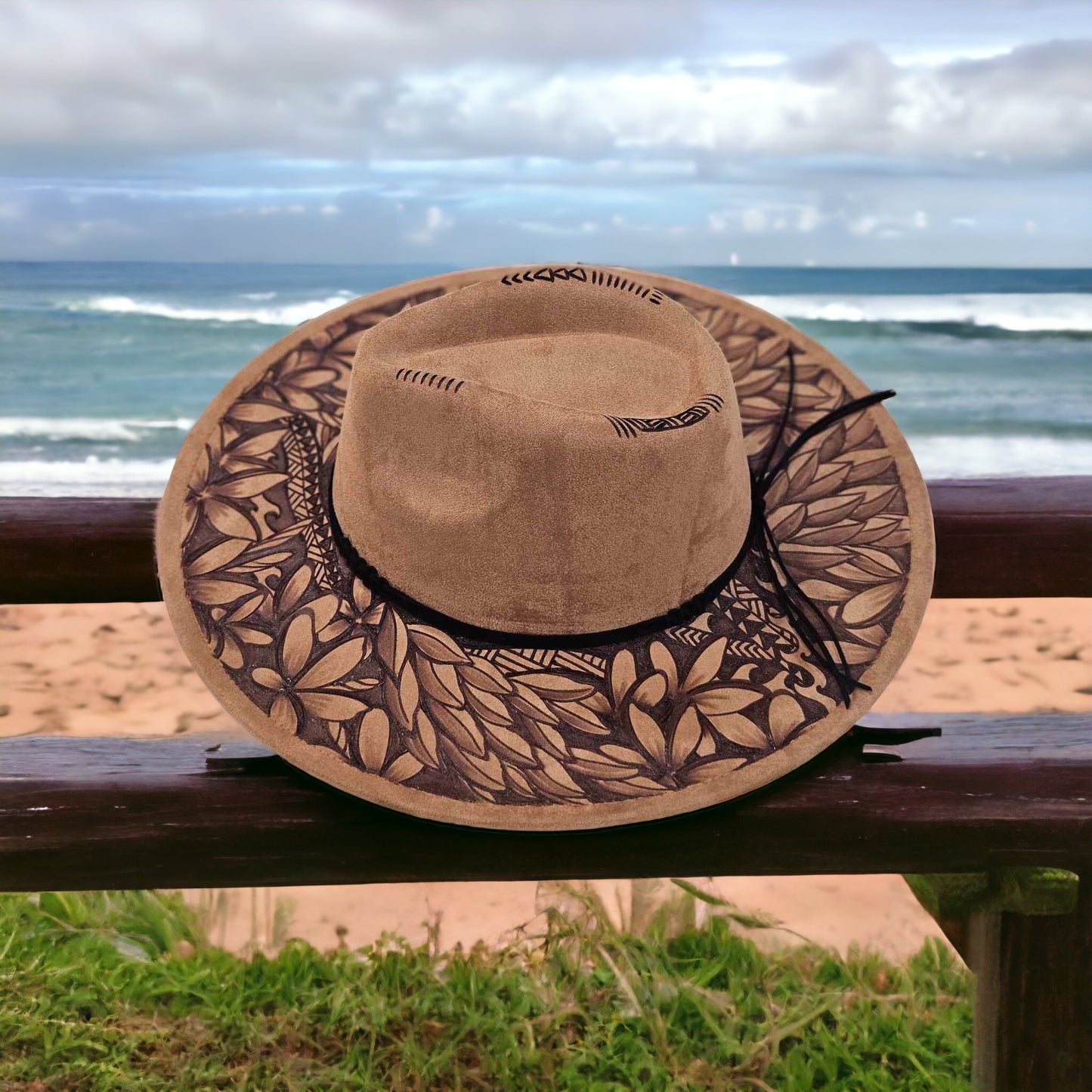 Koa -Burned Wide Brim Hat