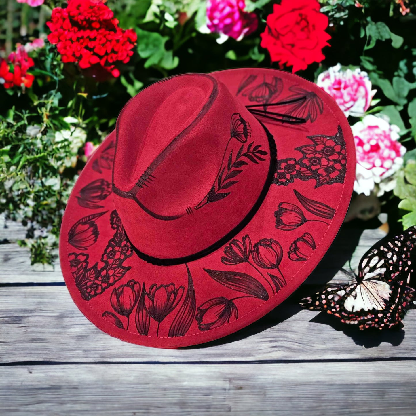Everly Blooms - Burned Wide Brim Hat