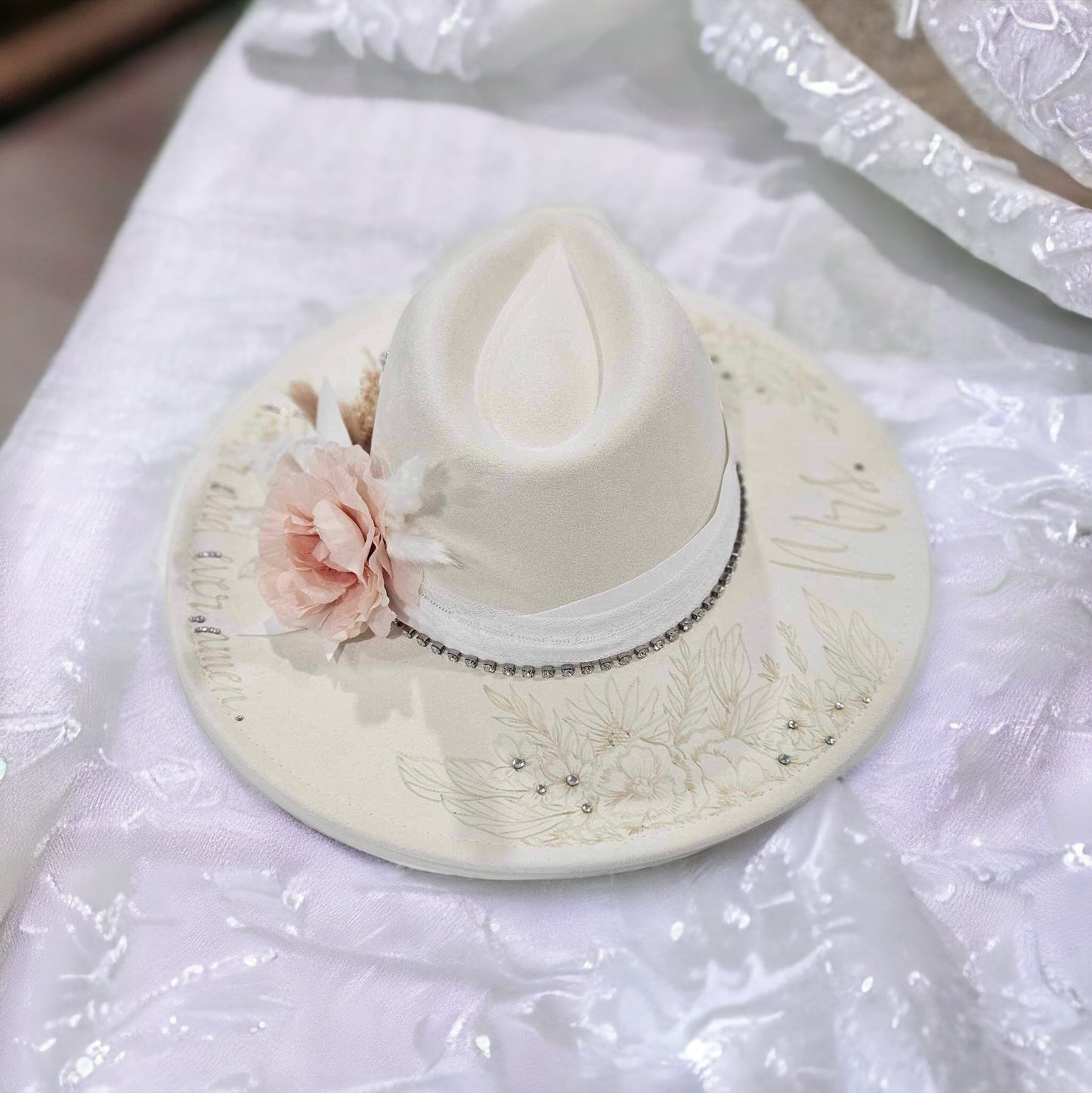 Forever- Bridal Themed Burned Wide Brim Hat