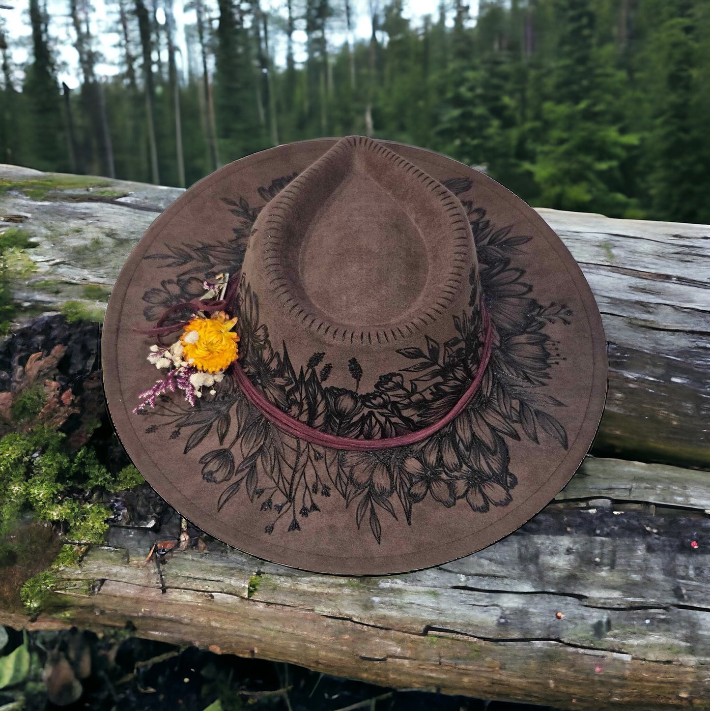 She’s a Wildflower - Burned Wide Brim Hat
