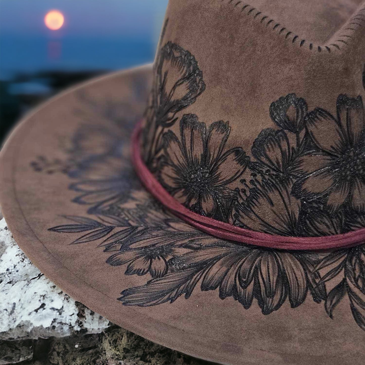 She’s a Wildflower - Burned Wide Brim Hat