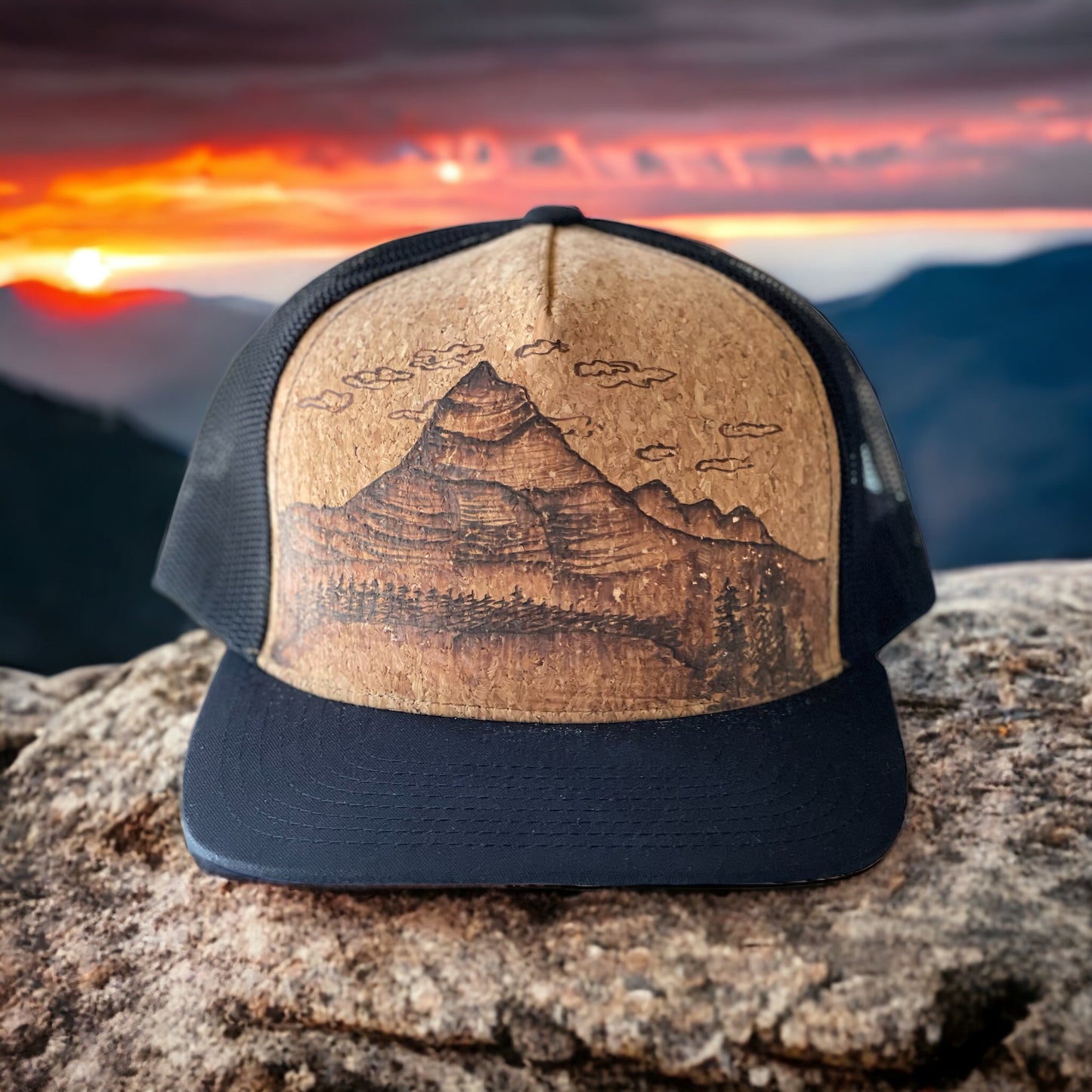 Glacier Lake Montana - Burned Cork Trucker Hat