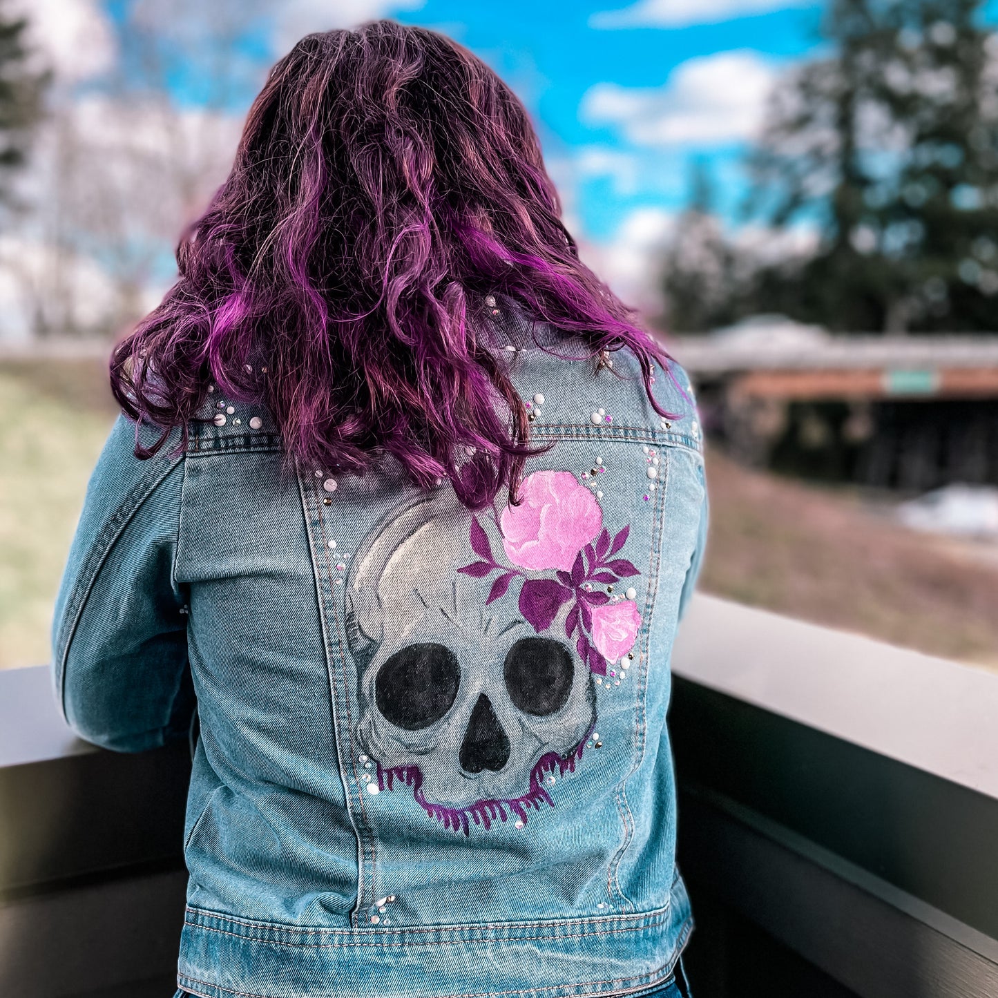 Floral Skull-Hand Painted Denim Jacket